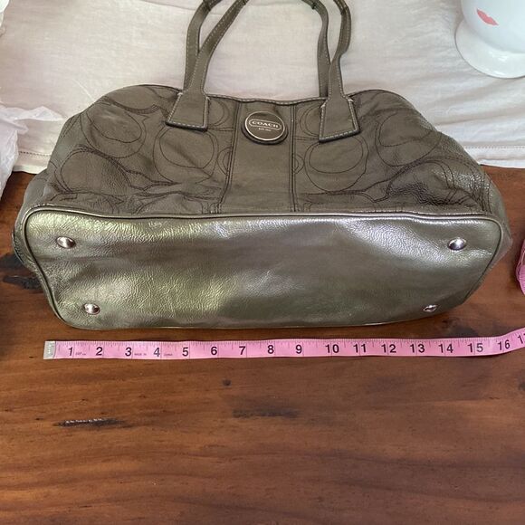 Coach Vintage hand bag green with blue satin 3 divisions - Picture 11 of 12